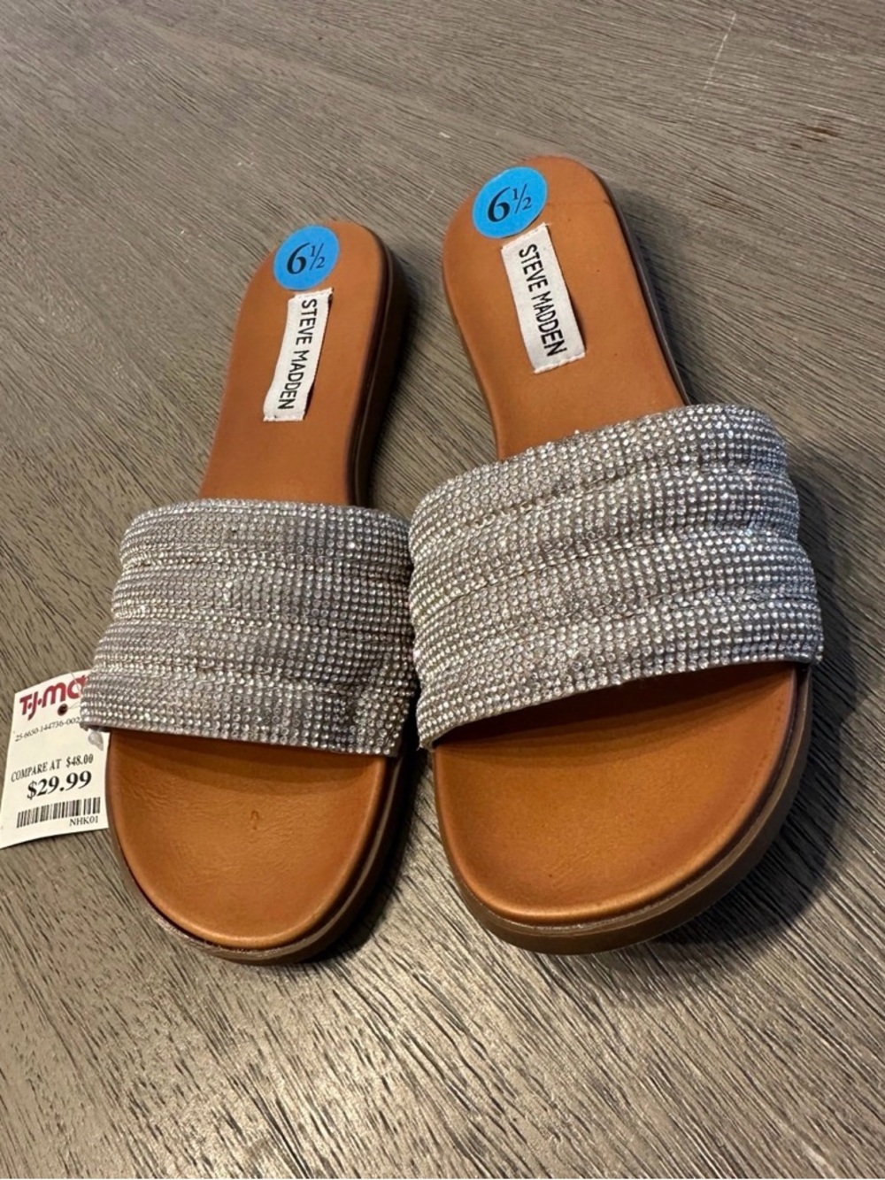 Steve Madden Silver Rhinestone Slide Sandals